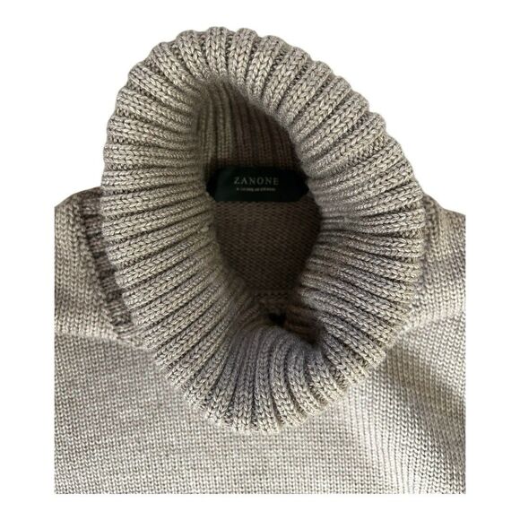 Zanone Men's Wool Turtleneck Neck Mid Gauge Ribbed Knit Brown Small 48 | Slowear - Picture 7 of 10